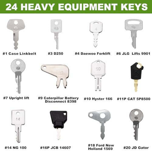 Image of 24 Heavy Equipment Keys Master Set, Construction Ignition Key Set Fits Case,Komatsu,Hyster, Cat, JCB, Daewoo, JLG, JD, Forklift, Crown, Volvo, Toyota.