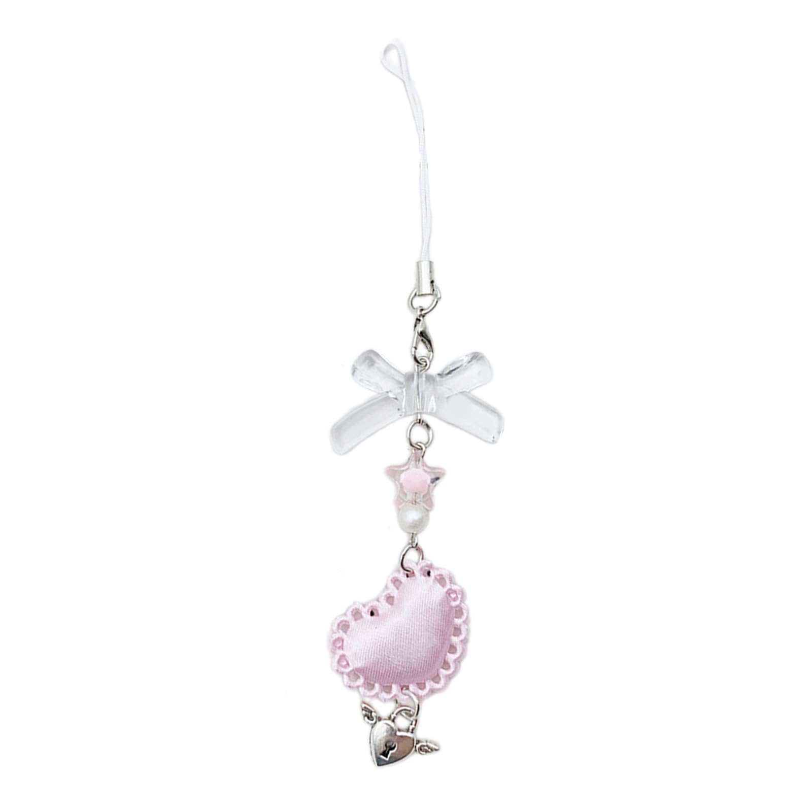 NEWFT Heart Bowknot Star Pendant Sweet Phone Chain Strap Hanging Decoration Keychain Lanyard Small for Women Girls
