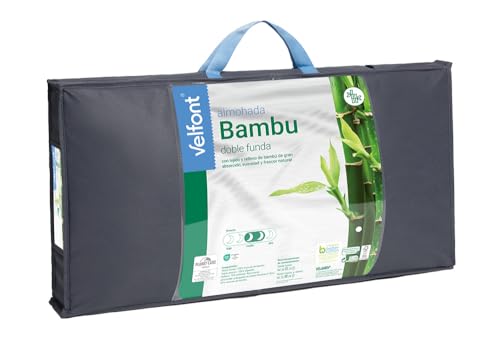 BLANCO NUMERO UNO Almohada Bambú Almohada con Relleno y Doble Funda bambú con Cremallera. Velfont (90 cm)