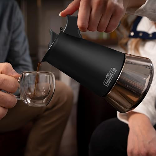 London Sip Stainless Steel Stovetop Espresso Maker Moka Pot Italian Coffee Percolator, Matte Black, 3 Cup by The London Sip - Used condition - US$21.93