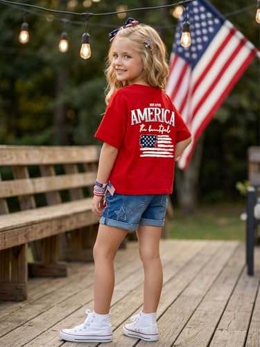 Image of AMWIPE Boys Girls USA Shirt Kids 250 Anniversary USA Shirts American Flag Tshirt 4th of July Outfits Cute Patriotic Top 6-14y