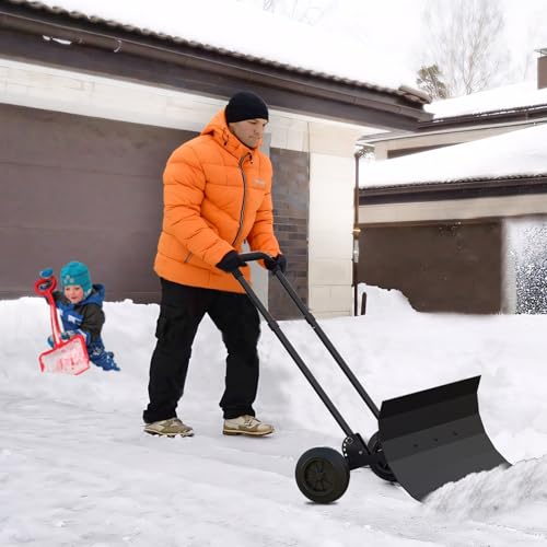 29 Inch Heavy Duty Snow Shovel with Wheels, Ice and Snow Dual Use Snow Shovels for Driveway, Angle Adjustable Blade & Handle Snow Pusher Shovel, Efficient Snow Removal for Driveway, Pavement by Yozoia - Image 7