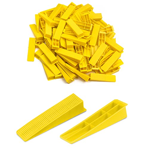 Tile Leveling System Wedges 300pcs Reusable Tile Leveler Wedges for 1/8 1/12 1/16 1/32 Spacers and Tile Leveling System Clips Tile Leveler Tools for Wall/Floor Tile & Stone Installation(Yellow)