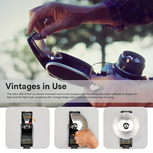 Godox Lux Senior Retro Camera Flash,3.7V/1700Mah Rechargeable Battery,Gn14 6000K±200K 28Mm Focal Length,Auto & Manual Flash,Collapsible Vintage Flash For Canon Fujifilm Nikon Olympus Sony Cameras #TOP6