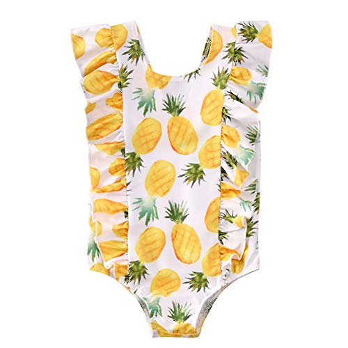 Kids Toddler Baby Girls One-Piece Ruffle Swimsuit Floral Pineapple Watermelon Leopard Swimwear (4-5 Years, Yellow Pineapple)