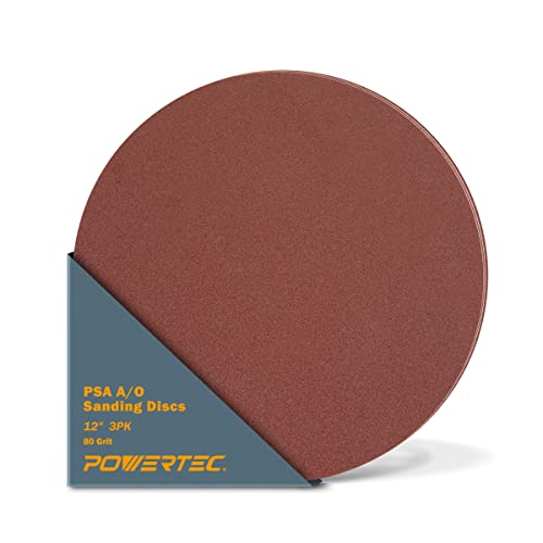 POWERTEC 3 PCS 80 Grit 12 Inch PSA Sanding Discs, Self Stick Adhesive Sandpaper, 12