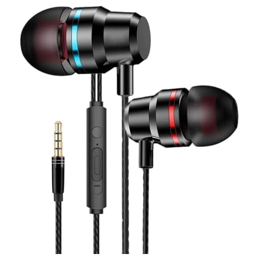 Wired Headphones, In Ear 3.5mm Aux Headphones Wth Mic, Ergonomic High Definition Noise Isolating Bass Remote Control Ear Buds, Corded Plug In Headset Earphones For Tablets, Laptops, PC (Black)