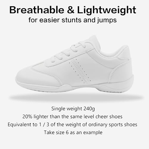 Image of Youth Cheer Shoes Girls White Cheerleading Shoes Dance Athletic Training Breathable Fabric Dancing Lightweight Competition Comfortable Sport Kids Girls Cheer Sneakers