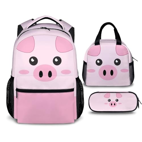 School Backpack for Girls, Pig Girls Backpacks for Kids Students 3 in 1 Elementary Preschool Bookbag for School Travel