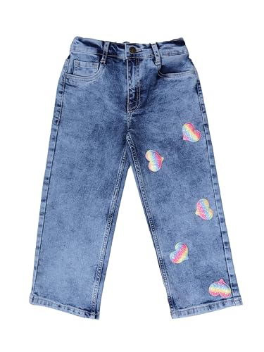 Image of KiddoPanti Girls Solid Waist Elasticated Straight Fit Jeans