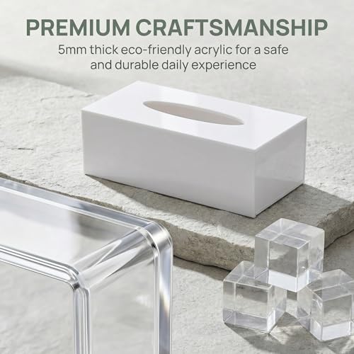 ASOUUNLD Kosmetiktücherbox Acryl Weiß Tücherbox 25x13x11,5 cm Rechteckige Taschentuchbox mit 5 mm Dicke Taschentuchhalter Hochwertiger Stabiler Serviettenspender für Zuhause Büro Küche Restaurant