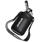 GLUG GLUG Insulated Stainless Steel Water Bottle for Sports and Travel, BPA-Free,Bottled joy with strap (black, 32 oz)
