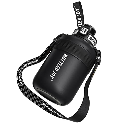 GLUG GLUG Insulated Stainless Steel Water Bottle for Sports and Travel, BPA-Free,Bottled joy with strap (black, 32 oz)