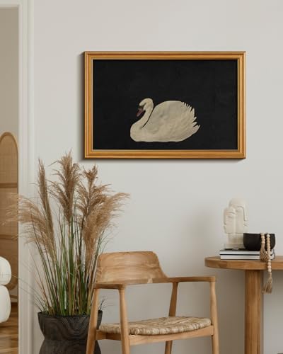 Image of HUARCEY Gold Framed Vintage Wall Art for Living Room, Grace Swan Art Painting Pictures Rustic Animal Bathroom Prints Farmhouse Wall Decor Canvas Swan Shelf Decor for Kitchen Bedroom (Zwaan 16 inchx24 inch)