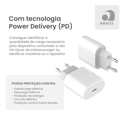 Carregador Turbo 25W + Cabo Compatível i.P.h.o.n.e X Xr 8 11 12 13 14 Plus Pro Max i.P.a.d Entrada T