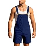 Générique Salopette en Jean pour Homme Short D'été Combinaison en Jean Salopette Cargo Baggy Pantalon de Travail Court Coupe Ample Vintage avec Poches