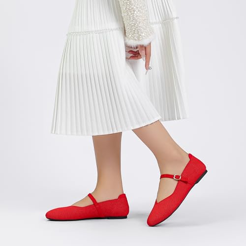 Flats for Women Mary Jane Shoes Knit Round Toe Ballet Flats with Strap Womens Comfortable Work Flat3