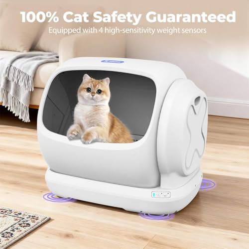 Image of Self-Cleaning Cat Litter Box, 106L Extra-Large Automatic Cat Litter Box for Multiple Cats, Safety Sensor /Anti-Pinch Patent /Double-Layer Defense /APP Control /Odor Free with Mat & Liner