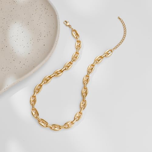 Gold Necklace for Women 14K Dainty Chunky Gold Chain Necklace Coffee Bean Chain Necklaces Trendy Fashion Jewelry3