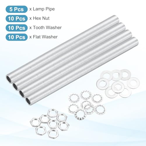 Image of MECCANIXITY 35Pcs 6.7 inch Lamp Pipe Kit with Nuts Washers 1 /8IP Thread Fasteners Assortment for Chandelier Ceiling Light Repair Assembly DIY Hardware