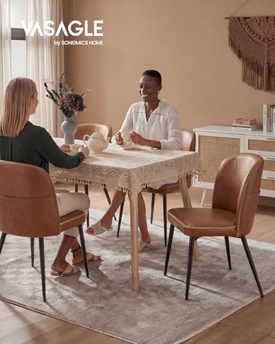 Image of VASAGLE EKHO Collection - Dining Chairs Set of 2, Upholstered Kitchen Chairs, Comfortable Seat, Synthetic Leather with Stitching, Mid-Century Modern, with Storage Pocket, Caramel Brown UKDC190KN01