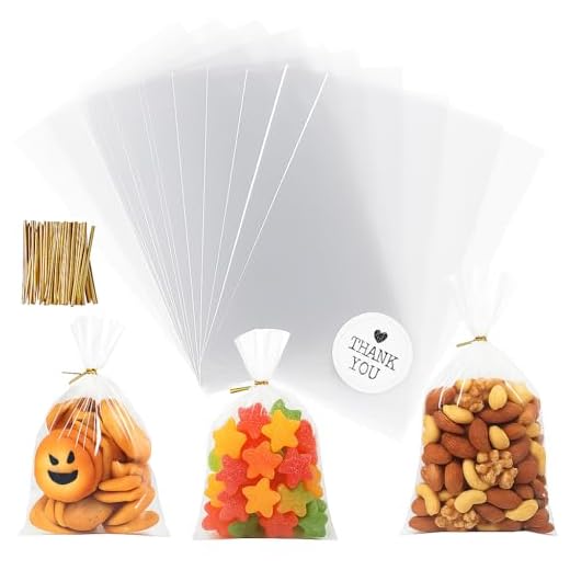 ilauke 200pcs 10*15cm Sac Plastique Tansparent OPP Pochette Sachet d'Emballage Cellophane Biscuit Bonbons Perles Bijoux Cadeau