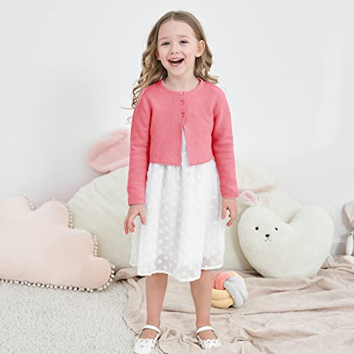 Image of Girls' Long Sleeve Knitted Bolero Cardigan Kids Button Closure Shrug Sweaters Cropped Jacket Cover Up Tops