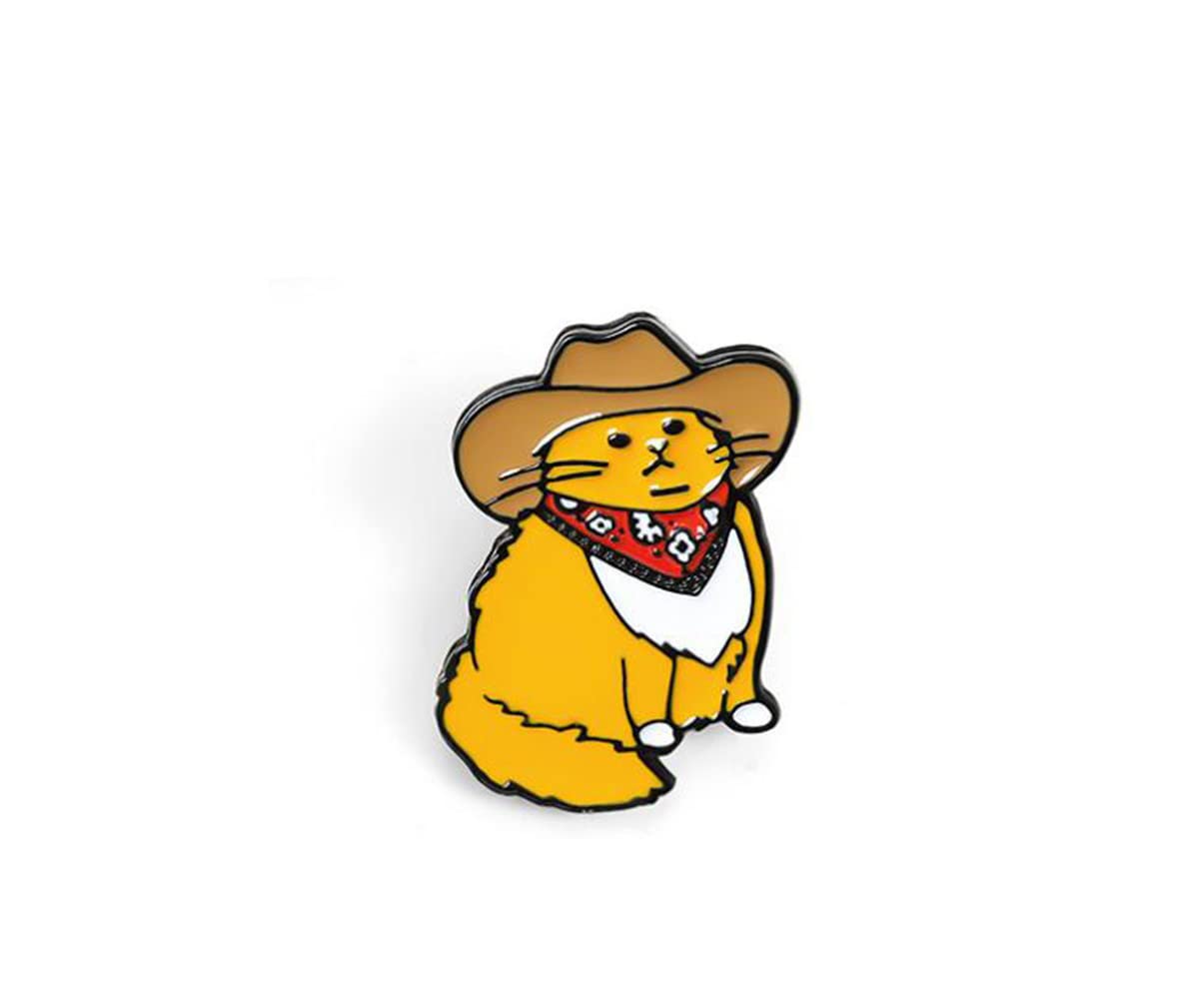 HUAQIGUOCowboy Cats Enamel Pin Custom Funny Animal Hat Brooches Shirt Lapel Bag Cute Badge Cartoon Kitten Jewelry Gift for Friends (a)
