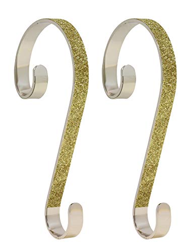 Haute Decor Stocking Scrolls Stocking Hanger - 2 Pack Glitter (Gold) - Hang Christmas Stockings from mantels of All Shapes and Sizes