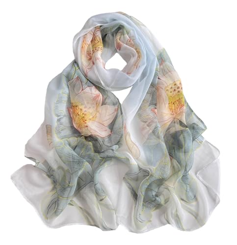Pokeedioty Fashion Scarfs for Women Lightweight breathable Floral Pattern Sheer Scarfs Sun-proof Shawls Wraps (lotus light blue)