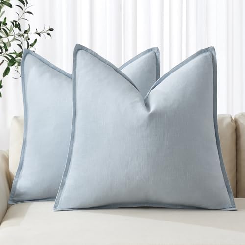 MIULEE Decorative Linen Pillow Covers 18x18 Inch Light Blue Boho...