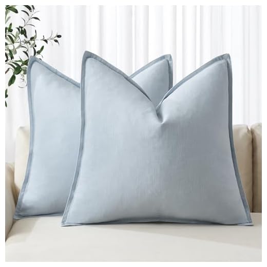 MIULEE Decorative Linen Pillow Covers 20x20 Inch Light Blue ​Boho Farmhouse​ ​Neutral Couch Throw Pillows for Bed Pack of 2 Accent Coastal Modern Pillowcase Summer Sofa Livingroom Home Decor