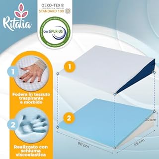 Ritalia Cuscino Anti-Reflusso 65x60x20 cm con Schiuma Memory per Letto, Alzapiedi Materasso Adulti, Cuscino per Lettura e Schienale Letto Triangolare.