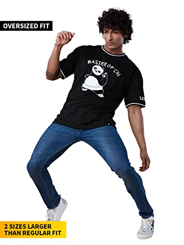 Image of The Souled Store | Men Official Kung Fu Panda Master of Chi Round Neck Black Color | Printed Half Sleeve | 100% Cotton Oversized T-Shirts