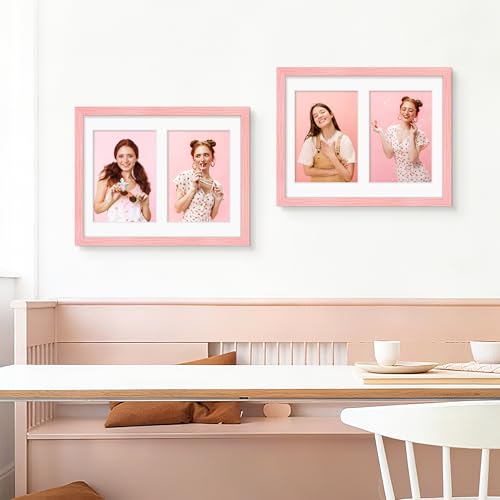 Image of DUENPY 8.5x11 Double 5x7 Picture Frame Double Picture Frame Displays Two 5x7 inch Photos Available Horizontal Wall Mounting Display and Vertical Pink