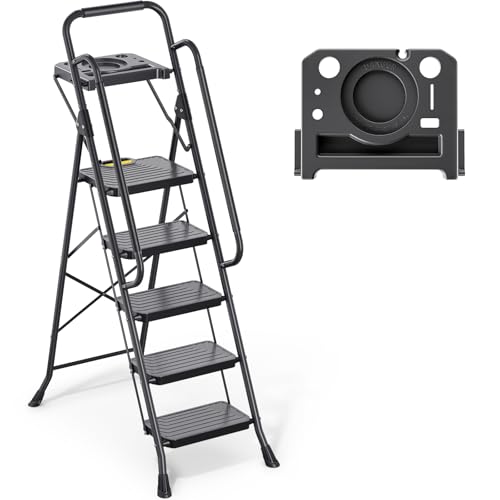 TOOLF 5 Step Ladder, Heavy-Duty Steel