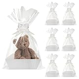 6 Stück Präsentkorb Leer Pappe, Geschenkkörbe mit Griff, Große Geschenkkarton mit Schleifen und Cellophantüten, Geschenkkörbe für Geburtstag, Hochzeit, Weihnachten, Valentinstag, 25x17x9cm (Weiß)