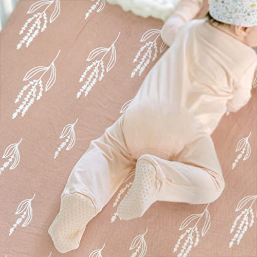Image of GRSSDER 100% Cotton Muslin Crib Sheet 2 Pack - Breathable & Ultra-Soft Fitted Crib Sheets for Standard Baby & Toddler Mattresses, 52 inchx28 inch with 9 inch Deep Pocket, Snug Fit All-Around Elastic