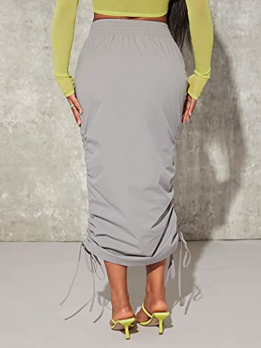 Verdusa Women's Y2K Drawstring Ruched Elastic Waist Long Cargo Skirt with Pocket2