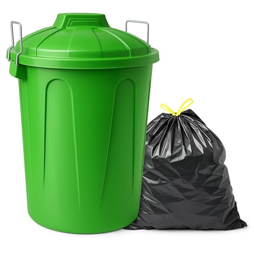 TECHZOCO Cubo de Basura con tapa, cubo basura Industrial, Cubo basura Plástico con asas metálicas, Contenedor residuos, 55 cm alto x 44 cm Diámetro superior, Capacidad 51 Litros