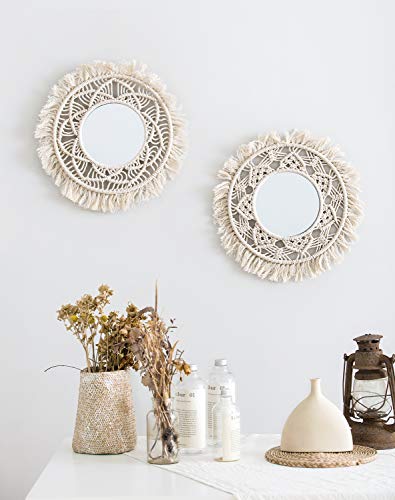Mkono Hanging Wall Mirror With Macrame Fringe 2 Set Small Round Decoration Boho Antique Mirror For Apartment Livingroom Bedroom Baby Nursery,Beautiful Gift Ideas #TOP1