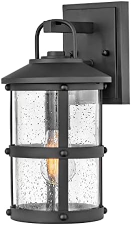 Hinkley Lakehouse Small Outdoor Wall Lantern, Coastal Style, Nautical Touches, Clear Seedy Glass, Black