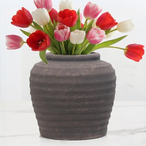 Lvases Rough Textured Brown Wabi Sabi Rustic Handmade Ceramic Decor Vase