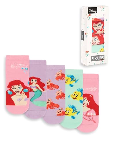 Disney The Little Mermaid Girls Calf Socks Set of 5 | Multicoloured Ariel, Flounder, Sebastian Designs | Everyday Wear