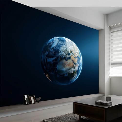 Papel pintado panorámico geometría espacio tierra, papel pintado no tejido arte digital para dormitorio salón comedor - Decoración mural moderna fondo fotográfico artístico 200An x 140Al cm