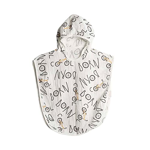 Image of 100% Cotton Muslin Baby Bath Poncho - Soft & Absorbent Hooded Towel for Infants & Toddlers, Lightweight and Breathable, Baby Shower (Bike)