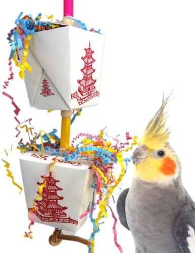 Bonka Bird Toys 3874 Duo Take Out Small Medium Bird Toy Oyster Pail Treat Box Foraging Paper Chew Shred Cockatiel Parakeet Conures and Other Similar Birds