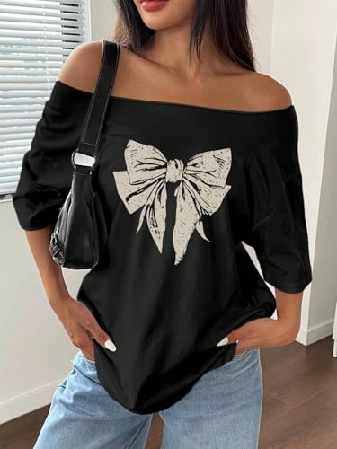 Image of SXV STYLE Unity Women Casual Bow Shoulder Loose T-Shirt