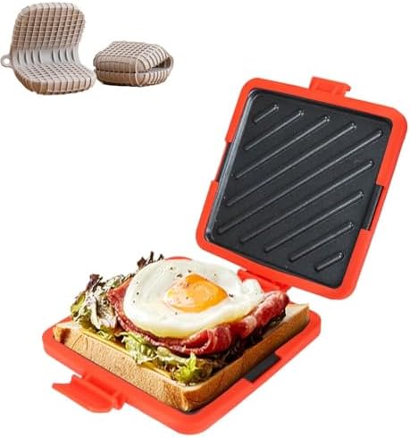 Microwave Toastie Sandwich Maker,Versatile Convenient Grill Cheese Panini Press,Adjustable Silicone Straps Waffle Makers Mini,Non Stick Plate Microwave Omelette Makers,NO Electricity(Red)