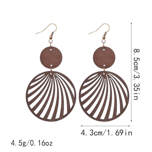 Boho Lightweight Wooden Hoop Hollow Earrings for Women Retro Natural Wood Teardrop Geometric Dangle Drop Earrings2